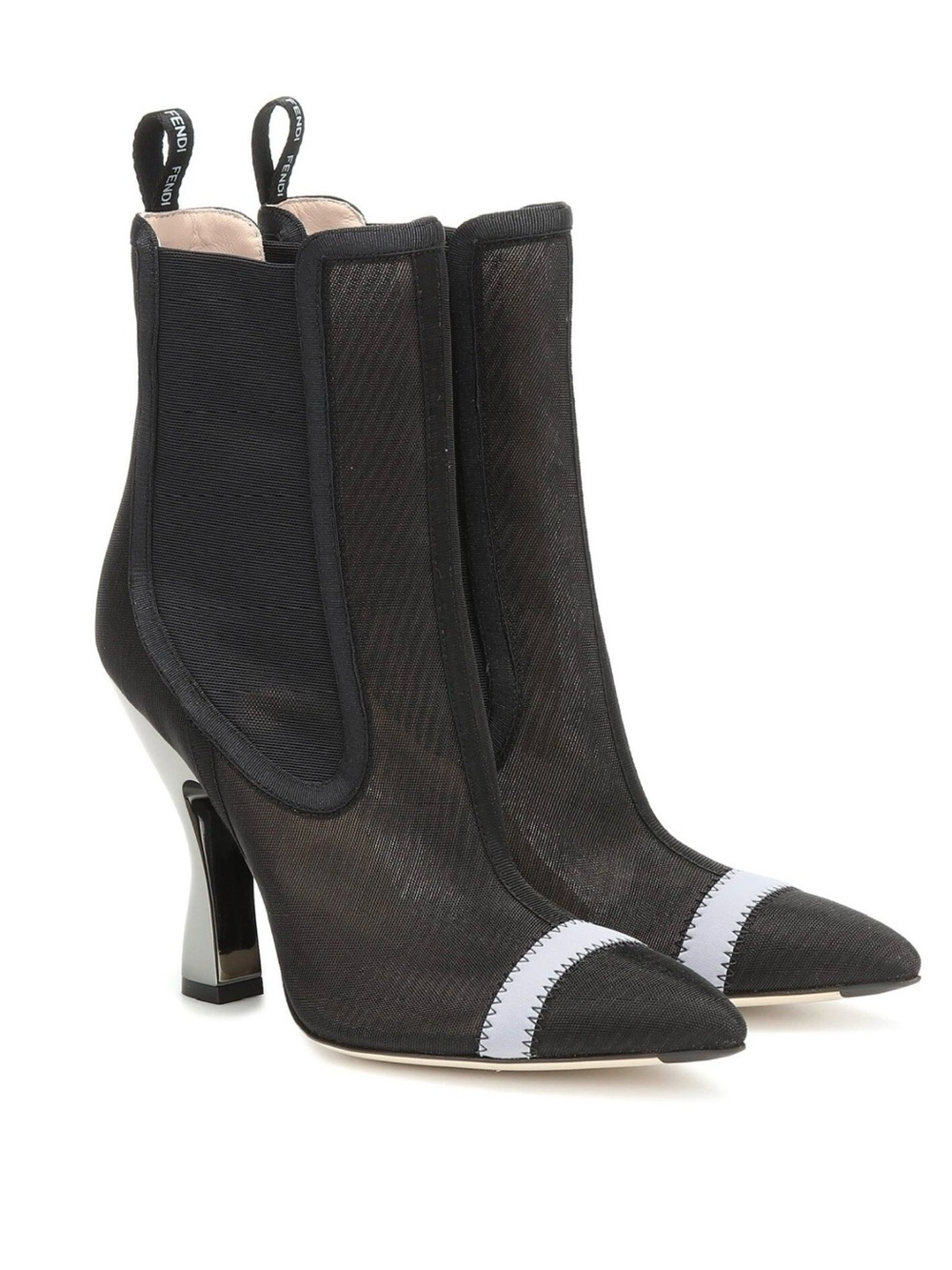 Fendi Colibri mesh rib knit sports-luxe point-toe ankle boots sz IT 38 US 7.5